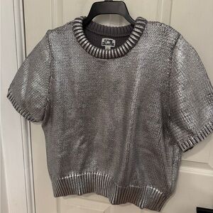 Future Collective Silver Metallic Short Sleeve Crewneck Sweater